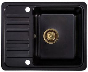 Mosogató Minőségi Zafír, gránit konyhai mosogató 565x460x210 mm + arany szifon, 1 kamrás, fekete, SKQ-SAP.C.1KKO.XG