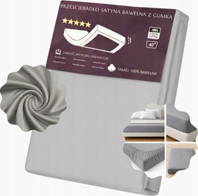 Gumis lepedő 180x200cm 25cm Szürke Szatén Pamut Kellemes Tartós