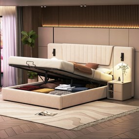 Kárpitozott ágy 180*200cm extra hosszú háttámla Usb lámpa Hidraulikus