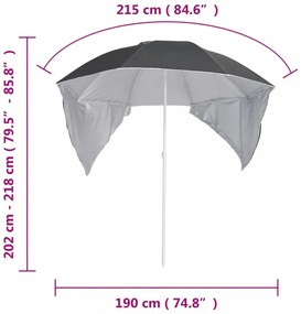 antracitszürke strandnapernyő oldalfalakkal 215 cm