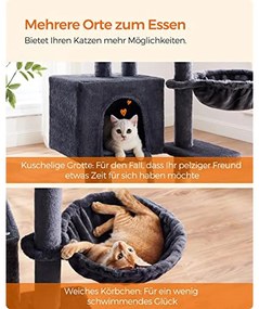 Macska kaparóoszlop, többszintes 135 cm kis macska kaparófa, sötétszürke