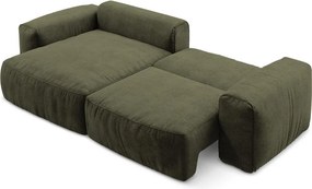 Zöld zsenília kinyitható sarokkanapé (bal oldali-heverő résszel) Kuki – Makamii