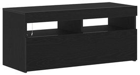 TV Szekrény LED Világítással, Fekete Tölgy, 90x35x40 cm, Műanyag, Fa