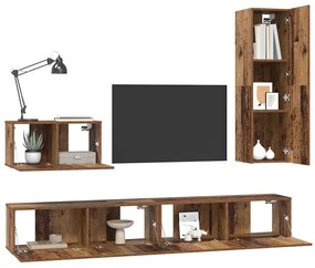 TV Szekrény Szett 4 pcs Régi fa 200 x 30 x 30 cm Faanyag