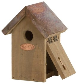 Fa madárház ökörszemnek, rézlemez tetővel, 20 cm