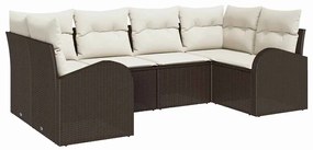 vidaXL Kerti Kanapé Szett párnával 6 pcs Barna és fehér polirattan