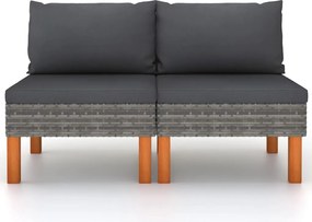 vidaXL 2 db polyrattan és tömör eukaliptuszfa középső kanapé