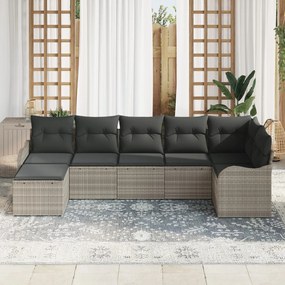 7 darabos kerti kanapékészlet párnákkal világosszürke poli rattan, 2 üléses kerti kanapé párnákkal világosszürke poli rattan