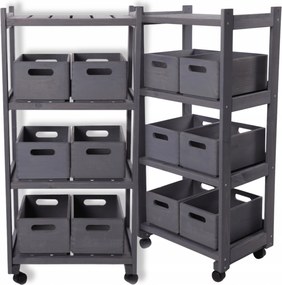 Fa gurulós könyvespolc 6 Dobozos Eko mobil könyvespolc