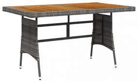 szürke polyrattan és tömör akácfa kerti asztal 130 x 70 x 72 cm