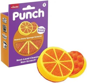 Súrolószivacs, extra erős, VILEDA Punch Dual Action Scrub, narancs (KHTV104)