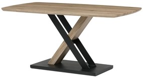 Masă de sufragerie modernă 160x90cm, MDF, stejar 3D culoare san remo, picioare metalice, lac negru