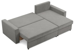 Zeus sarokkanapé, 2 ágyneműtartóval, egyenes kartámasz, bársony, univerzális oldal, bonell töltet, világosszürke