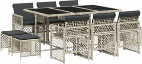 vidaXL 11 részes világosszürke polyrattan kerti ülőgarnitúra párnákkal