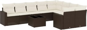 vidaXL 10 részes barna polyrattan kerti ülőgarnitúra párnákkal