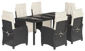 7 részes fekete polyrattan kerti étkezőgarnitúra párnával