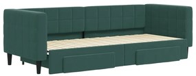 sötétzöld kihúzható bársony heverő fiókkal 80 x 200 cm