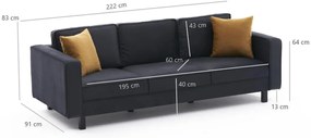 3 személyes kanapé Kale Velvet - Antracit