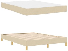 Boxrugós ágy Krém és barna 140 x 200 cm Textil és mérnöki fa