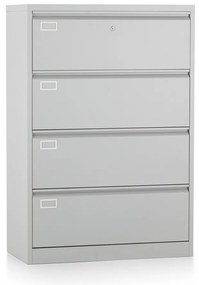 Kétsoros fém iratszekrény A4 - 4 fiókos, 90 x 45 x 132 cm, hengerzár, szürke - ral 7035