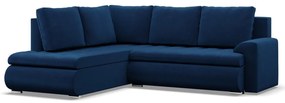 Tokio sarokkanapé, L alakú háttámlával, 2 ágyneműtartóval, bársony, baloldali, kék