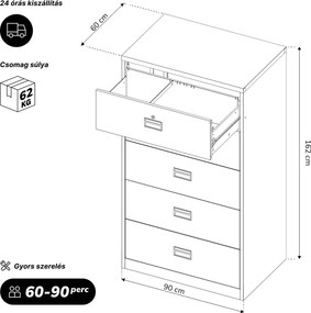 Fém kartotékszekrény, fekete, 900x1620x600 mm: SARA XL V5