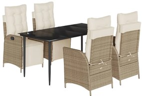 vidaXL 5 részes bézs polyrattan kerti étkezőgarnitúra párnákkal