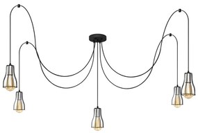Csillár zsinóron TUBE 5xE27/15W/230V pók fekete/króm