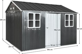 Fém kerti szerszámtároló ház, antracit, 3,6x3,1x2,5 m, GABKO