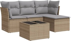 vidaXL 5 részes bézs polyrattan kerti ülőgarnitúra párnákkal