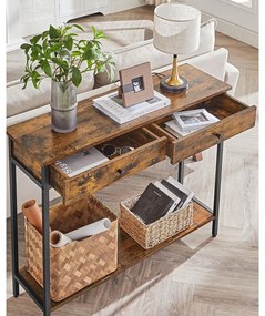 VASAGLE konzolasztal, kanapéasztal 2 fiókkal, vintage barna–fekete színben