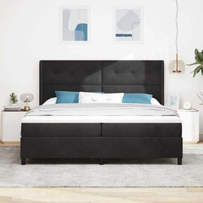 Boxrugós ágy fejtámlával Fekete 200 x 200 cm Bársony