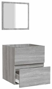 szürke sonoma színű szerelt fa fürdőszobaszekrény tükörrel