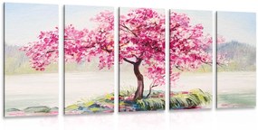 5-részes kép keleti cseresznye rózsaszín kivitelben