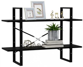2-szintes fekete tömör fenyőfa könyvszekrény 100 x 30 x 70 cm