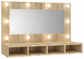 sonoma tölgy tükrös szekrény LED-ekkel 90 x 31,5 x 62 cm