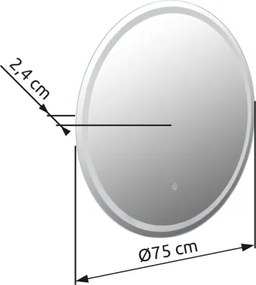 Globo 84034 Tükör, szatírozott üveg, műanyag, érintéses be/ki kapcsolás, dimmelhető, fokozatmentes érintéses dimmer, memória funkció, ø: 750mm, Mélység: 24mm, tartozék: LED 16W 230V, 230-1315lm forrás, 120-970lm kimenet, 4000K