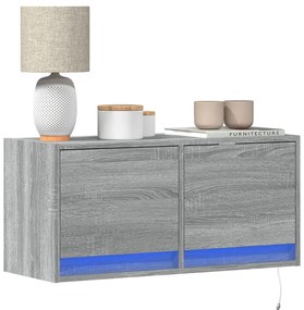 szürke sonoma színű fali TV-szekrény LED-del 80x31x35 cm
