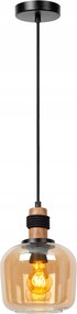 Függő lámpa fekete fa üveg mézszínű lámpabúra az asztal felett Lucide sziget