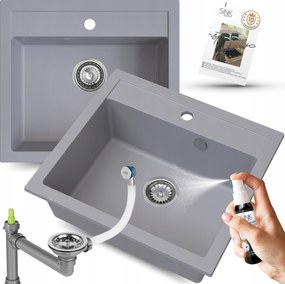 Egymedencés Mosogató Szekrényhez Szürke 60cm Gránit Mosogató 8in1