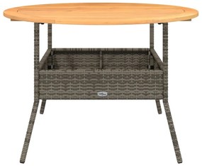 szürke polyrattan kerti asztal akácfa lappal Ø110 x 71 cm