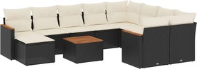 vidaXL 11 részes fekete polyrattan kerti ülőgarnitúra párnákkal