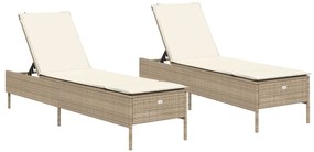 2 db bézs polyrattan napozóágy párnával