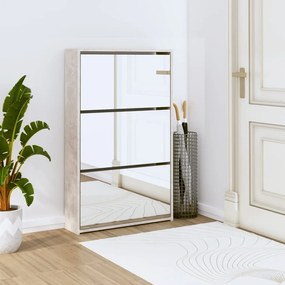 betonszürke 3 szintes cipőszekrény tükörrel 63 x 17 x 102,5 cm