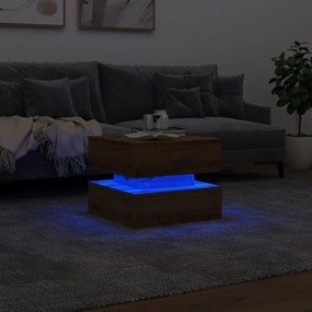 Kézműves tölgy színű dohányzóasztal LED-lámpákkal 50x50x40cm