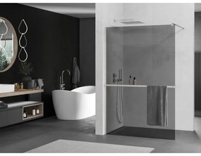 Mexen Kioto+, Walk-In zuhanyparaván polccal és akasztóval 80 x 200 cm, 8mm szürke üveg, csiszolt acél profil, 800-080-121-97-40