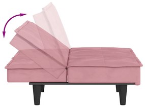 rózsaszín bársony kanapéágy pohártartókkal