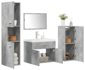 5 részes betonszürke szerelt fa fürdőszobai bútorszett
