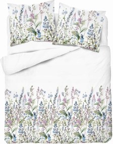 Szatén ágyneműhuzat 160x200 fehér, kék-lila virágokkal Satin Stories