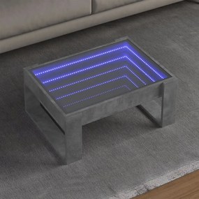 Betonszürke végtelen hatású LED-es dohányzóasztal 70x53x30 cm